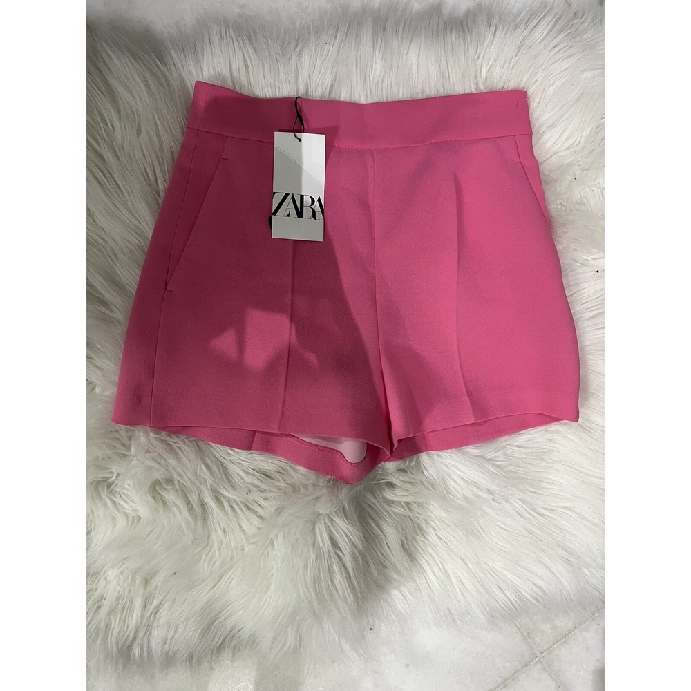 Zara Pink Crepe High Waisted Shorts Womens XS Barbiecore Side Zip New